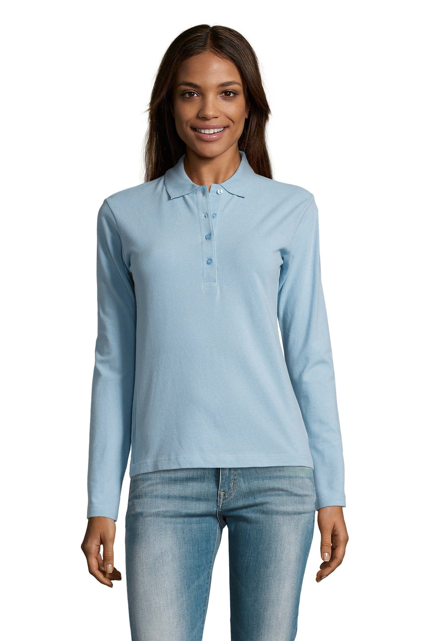 Polo donna cotone maniche lunghe Podium 210 gr