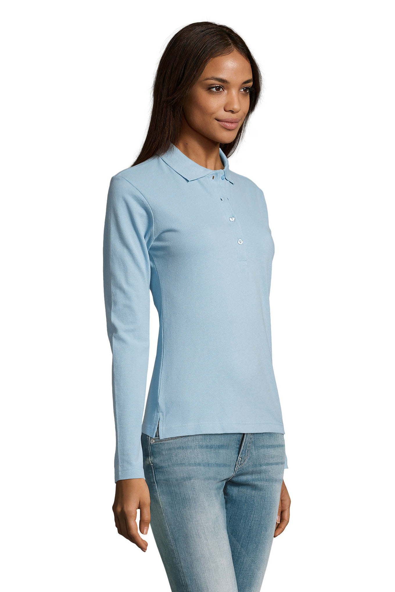 Polo donna cotone maniche lunghe Podium 210 gr
