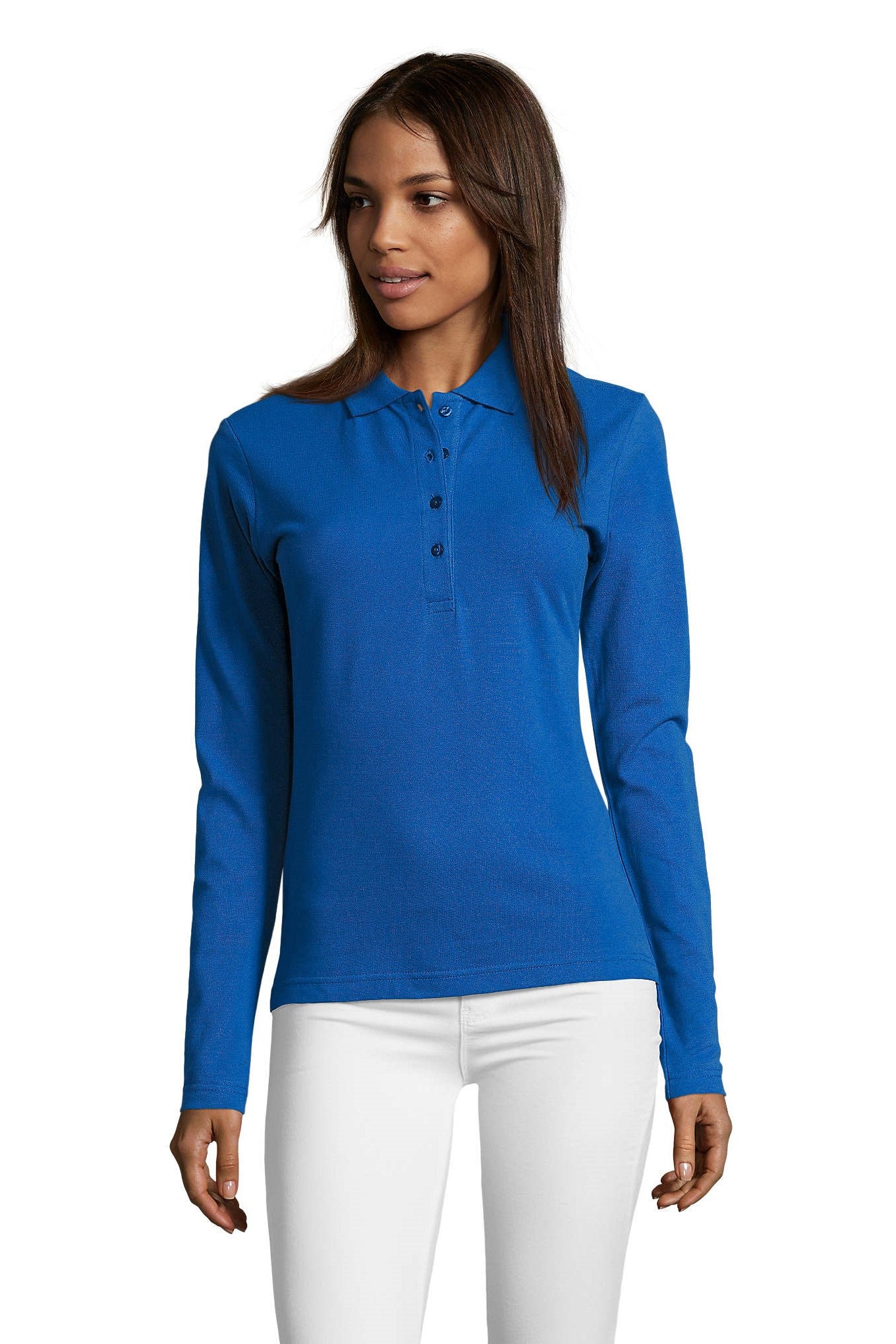 Polo donna cotone maniche lunghe Podium 210 gr