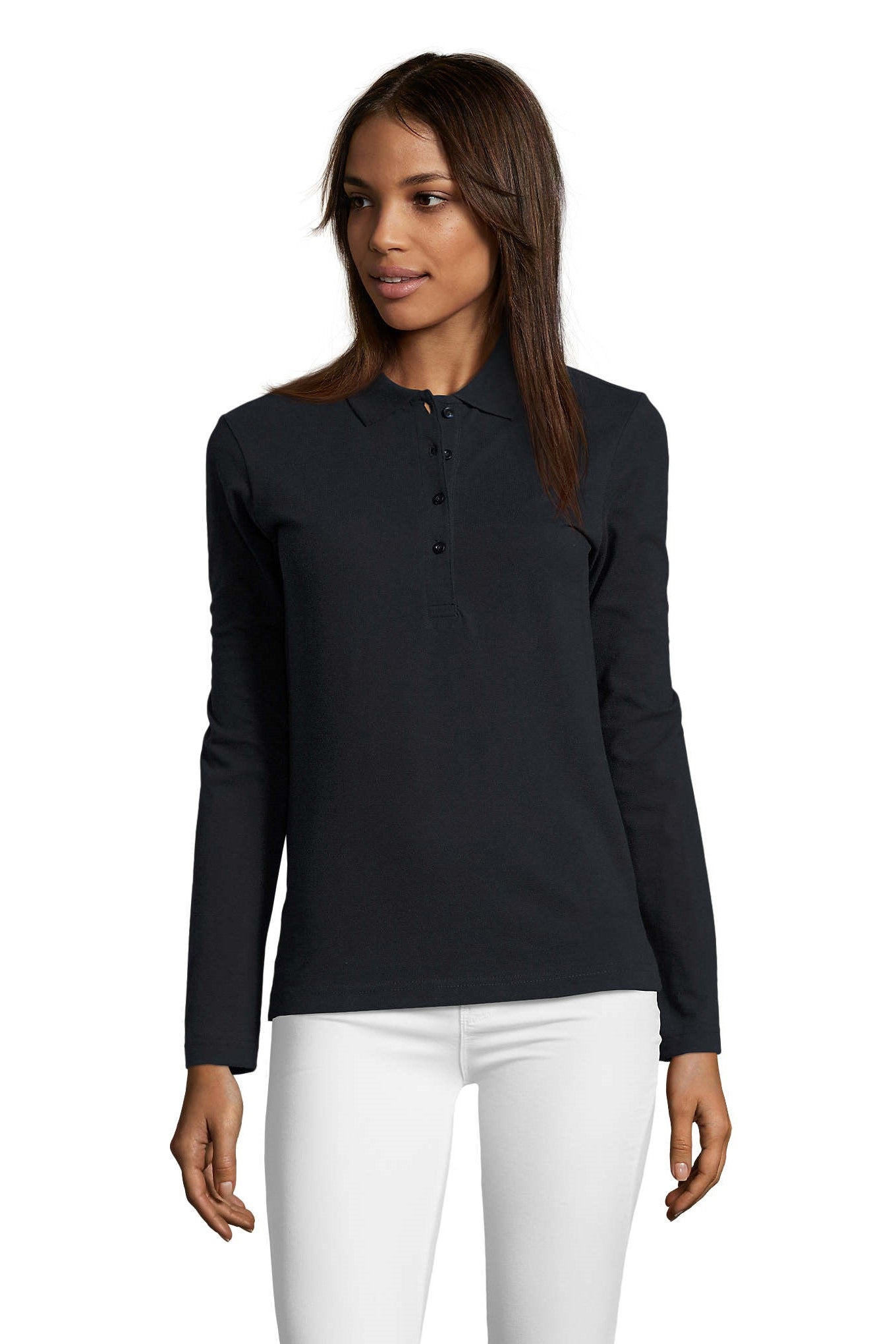 Polo donna cotone maniche lunghe Podium 210 gr