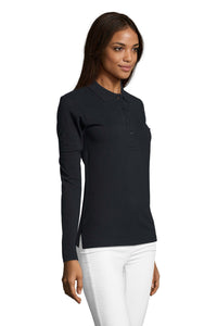 Polo donna cotone maniche lunghe Podium 210 gr