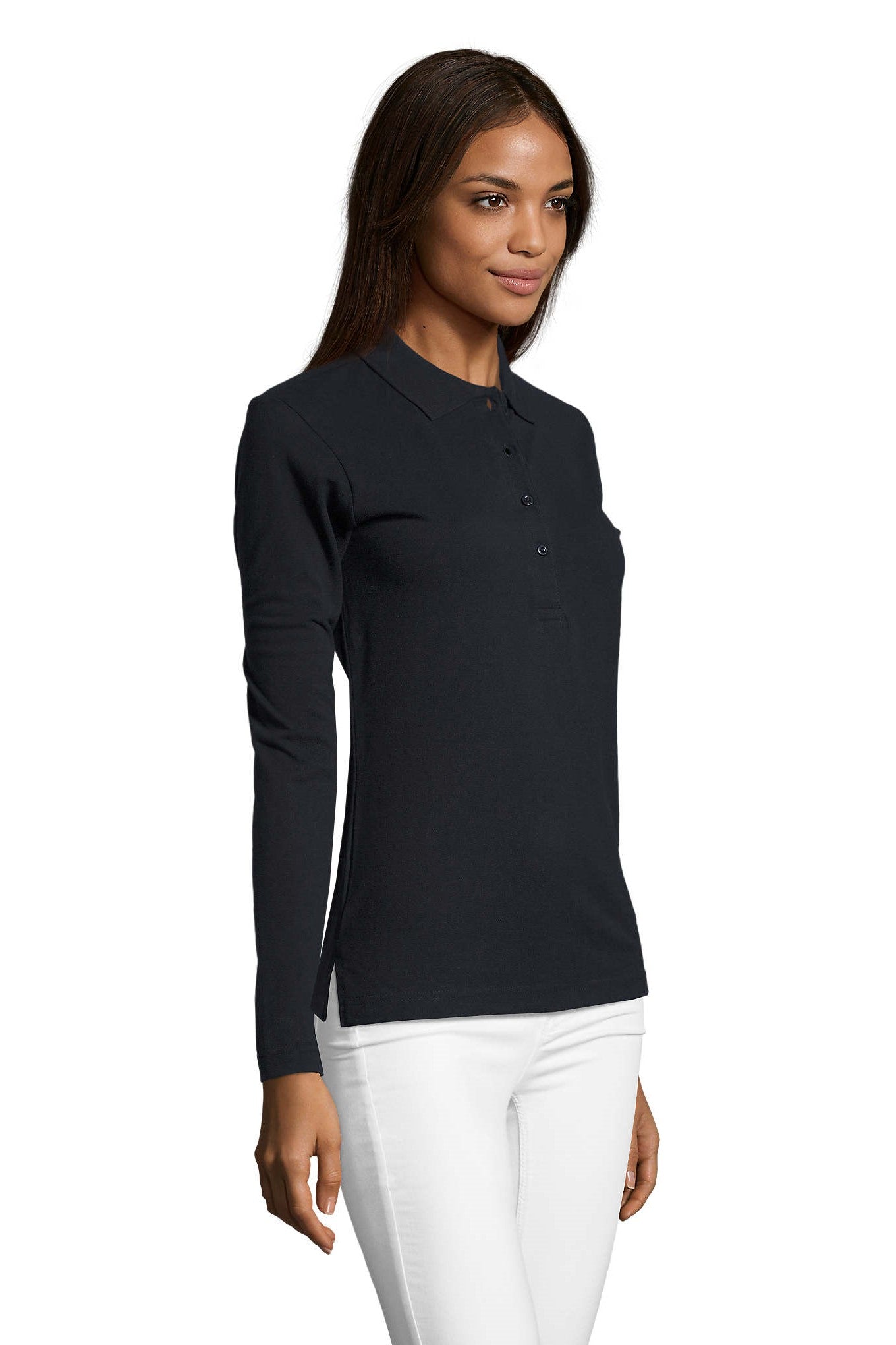 Polo donna cotone maniche lunghe Podium 210 gr