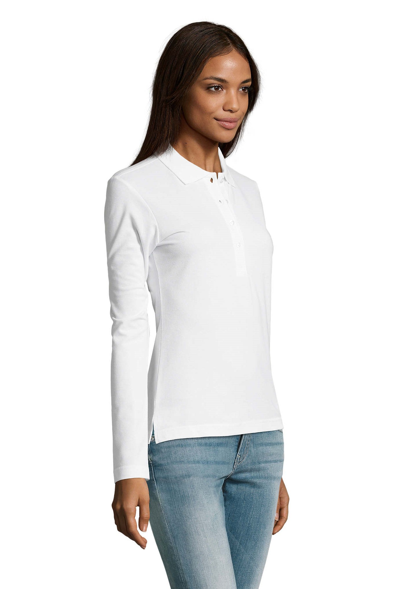 Polo donna cotone maniche lunghe Podium 210 gr