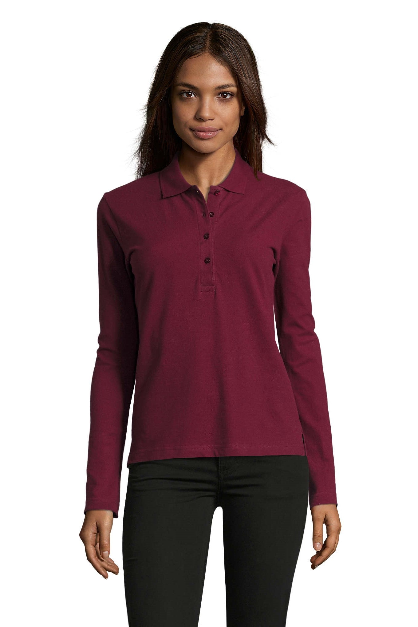 Polo donna cotone maniche lunghe Podium 210 gr
